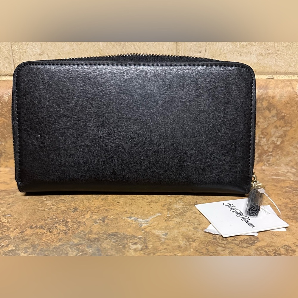Saks Fifth Avenue Black Zip-Around Leather Wallet